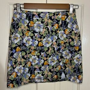 Vintage Inspired Colorful Floral Black Mini Skirt Size 0